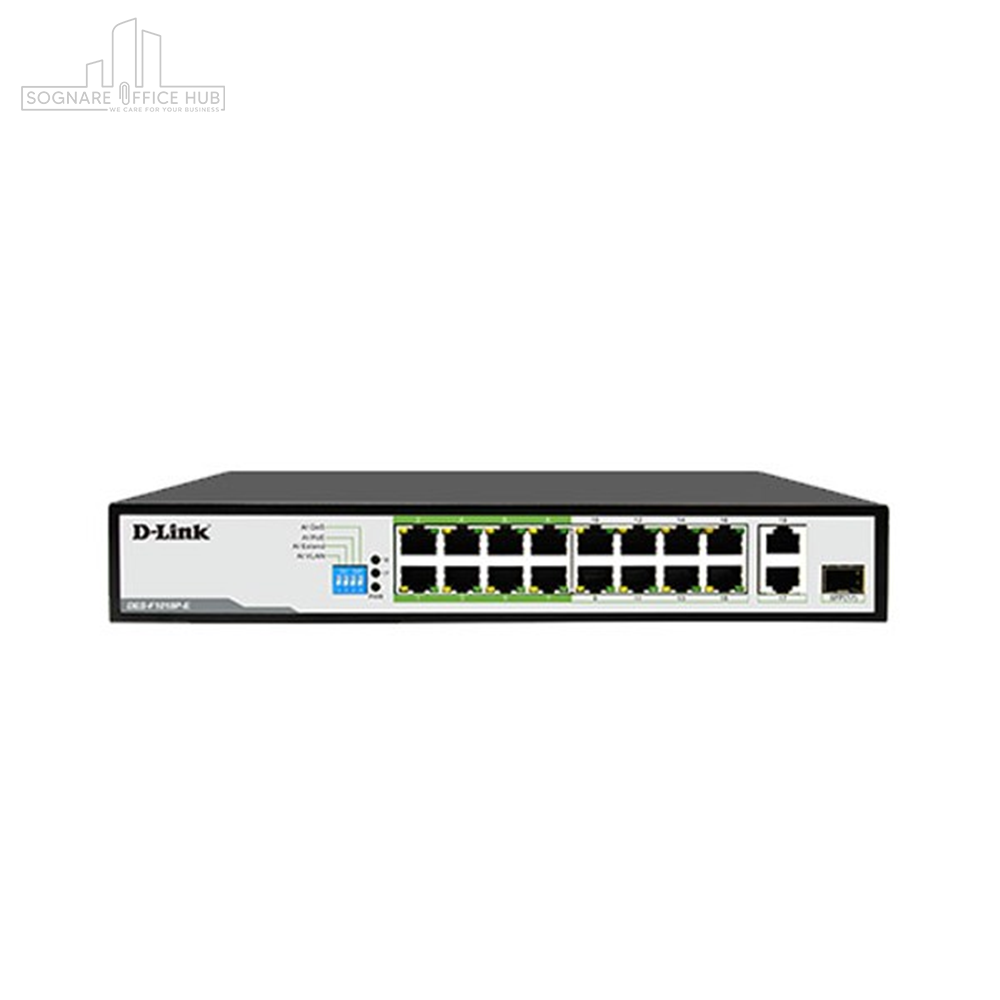D-Link DES F1018P-E (16 100Mbps 250m PoE + 1 Gigabit and 1 Combo Uplink)