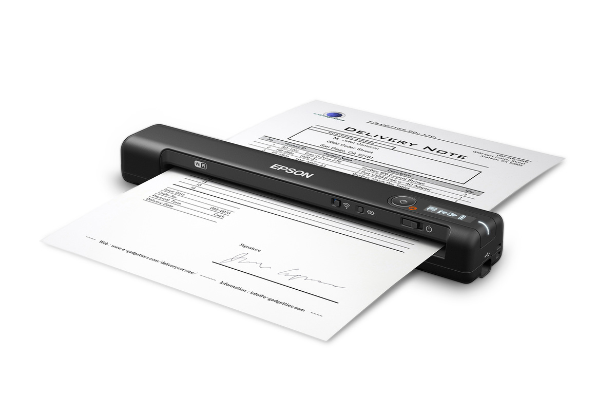 Epson Workforce ES-60W with paper side view